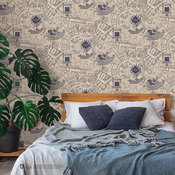 Blue Harry Potter Marauder's Map Vinyl Peel and Stick Matte Wallpaper
