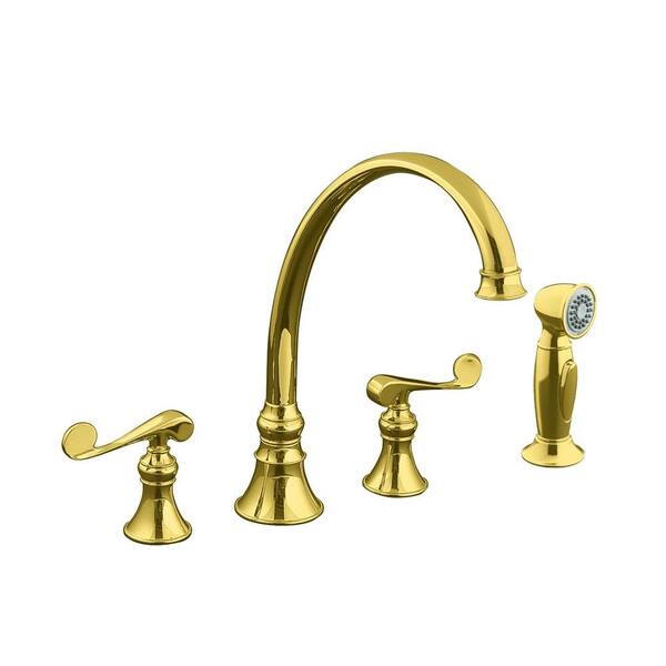 KOHLER Revival 2-Handle Standard Kitchen Faucet in Vibrant Polished Brass