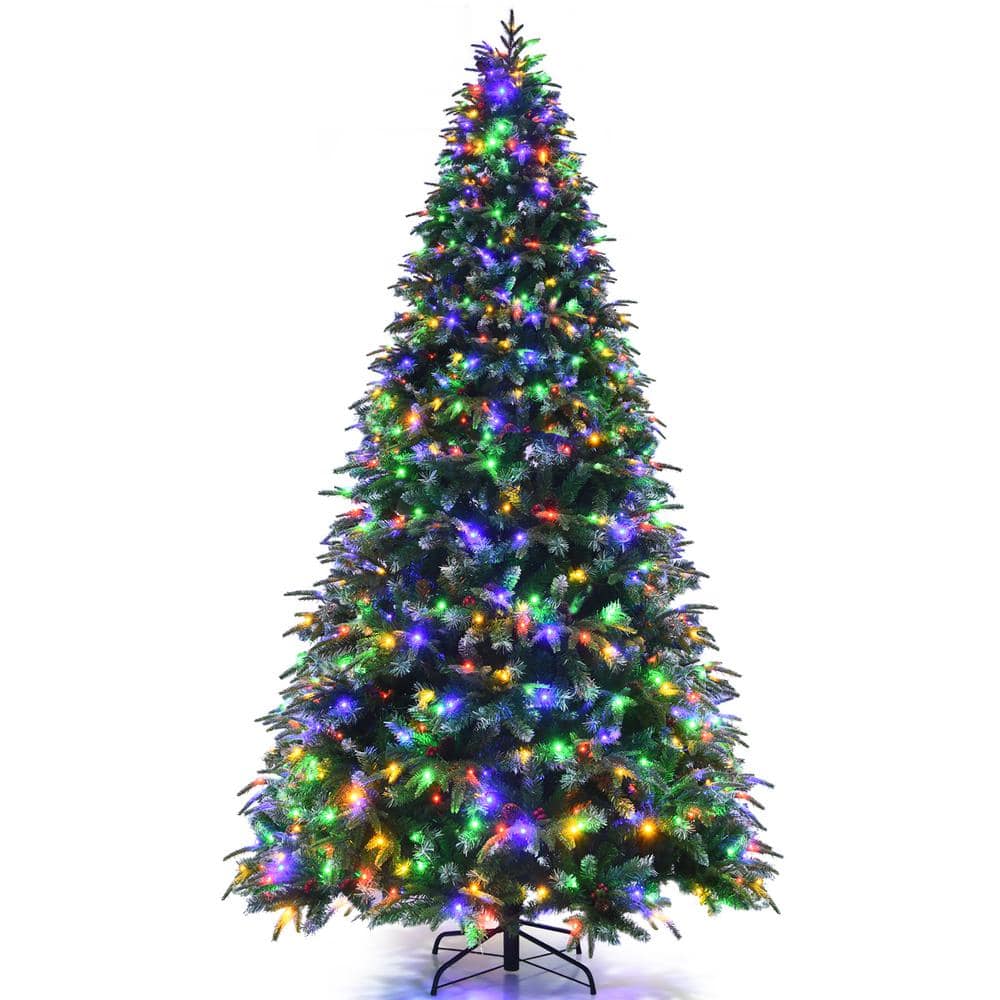 Gymax 9 ft. Pre-Lit Artificial Christmas Tree Hinged Xmas Tree with 11 Flash Modes