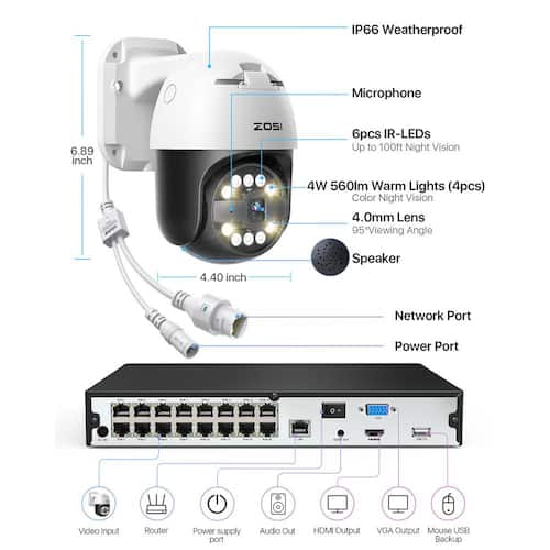 4K 8MP 16-Channel POE 4TB NVR Security Camera System with 12 360