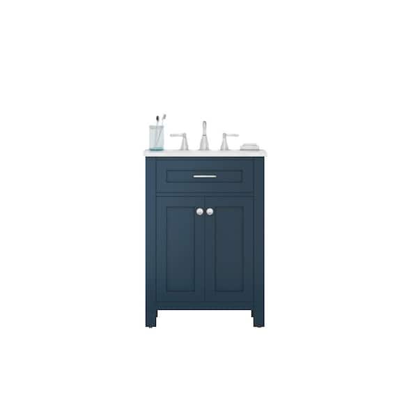 Alya Bath Norwalk 24 in. W x 22 in. D x 34.2 in. H Vanity in Blue with Marble Top in Carrara White with White Porcelain Sink
