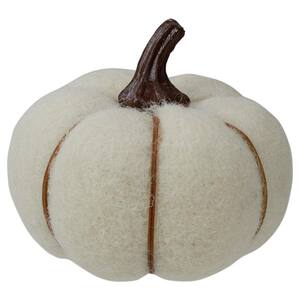 5 in. Cream and Brown Fall Harvest Tabletop Pumpkin