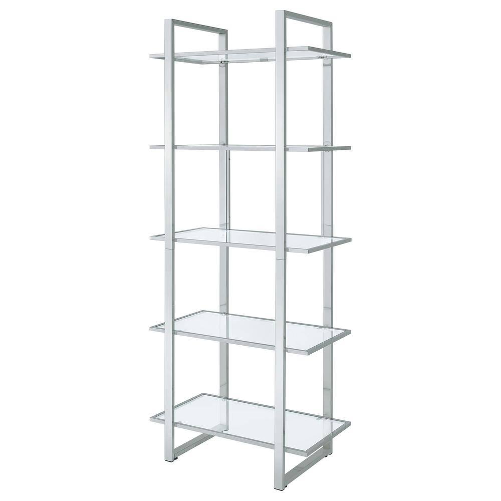 Hartford 79" Silver Chrome and Glass Shelf Bookcase