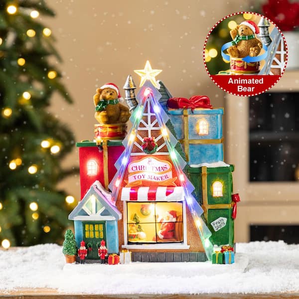 Glitzhome 10.75 in. Lighted Toy Market Resin Christmas Village