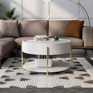 Waje 32.28 in. White Round MDF Coffee Table with Hidden Storage