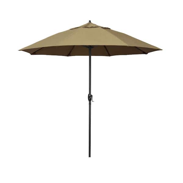 California Umbrella 7.5 ft. Black Aluminum Market Patio Umbrella Fiberglass Ribs and Auto Tilt in Linen Sesame Sunbrella