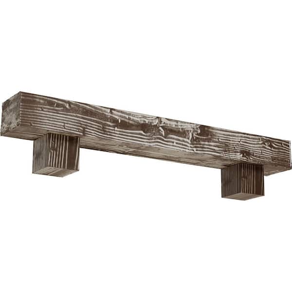 Ekena Millwork 8 in. x 12 in. x 3 ft. Sandblasted Faux Wood Fireplace Mantel Kit with Alamo Corbels, Vintage Mahogany