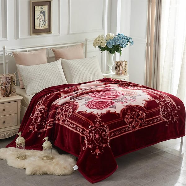 Floral Jacquard Design Red Double Bed Acrylic Mink Blanket, Size: 80x85  Inch at Rs 900/piece in Panipat