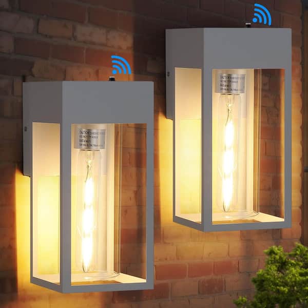 1-Light White Dusk to Dawn Hardwired Outdoor Wall Lantern Sconce with Clear Glass(2-Pack)