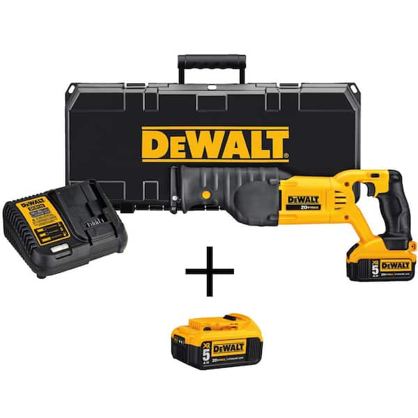 DEWALT 20V MAX XR Lithium-Ion Cordless Reciprocating Saw, (2) 20V 5.0Ah Batteries, Charger, and Case