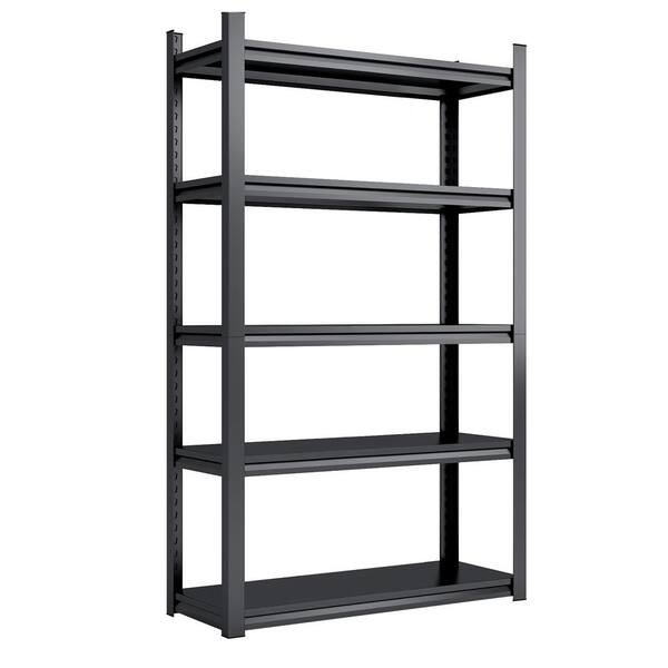 Cesicia Open Design 47 in. W x 24 in. D x 72 in. H 5-Shelf Black Metal Pantry Organizer, Gray