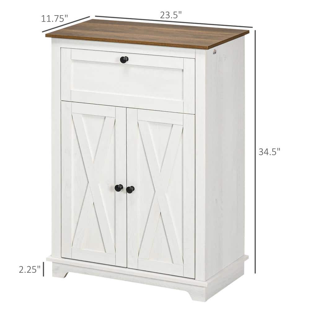 White Farmhouse Freestanding Storage Cabinet with Adjustable Shelves
