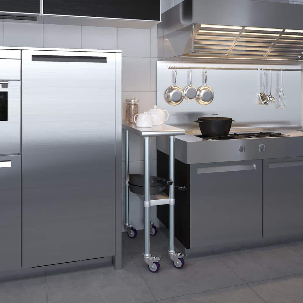 12" x 30" Stainless Steel Mobile Utility Table with Undershelf