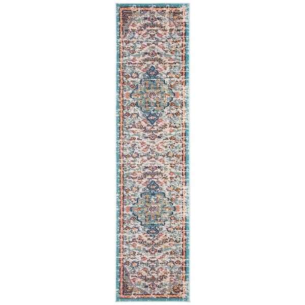 SAFAVIEH Madison Gray/Light Blue 2 ft. x 14 ft. Border Runner Rug