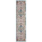 SAFAVIEH Madison Gray/Light Blue 2 ft. x 6 ft. Border Runner Rug MAD447F-26