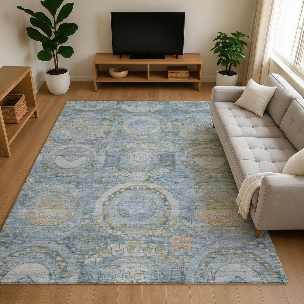 Mayfield Premium Machine Washable Abstract AMF1661 Blue 10 ft. x 14 ft. Area Rug price history on PriceWatchPro