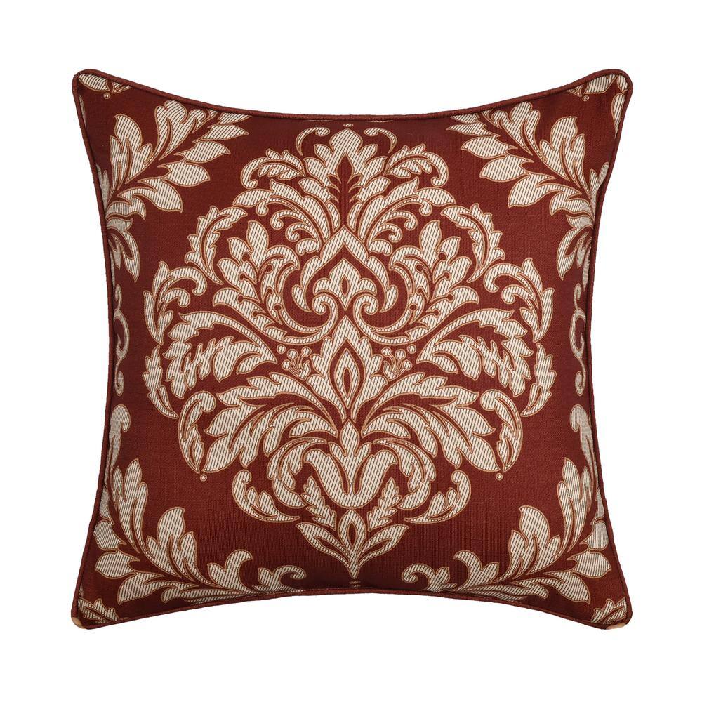 Lazia Red Polyester Damask 20 Square Decorative Throw Pillow 20 In. L X 