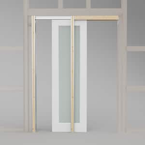 24 in. x 80 in. 1-Lite Glass White Primed MDF Pocket Sliding Door with Pocket Door Hardware Kit (Soft Close Included)