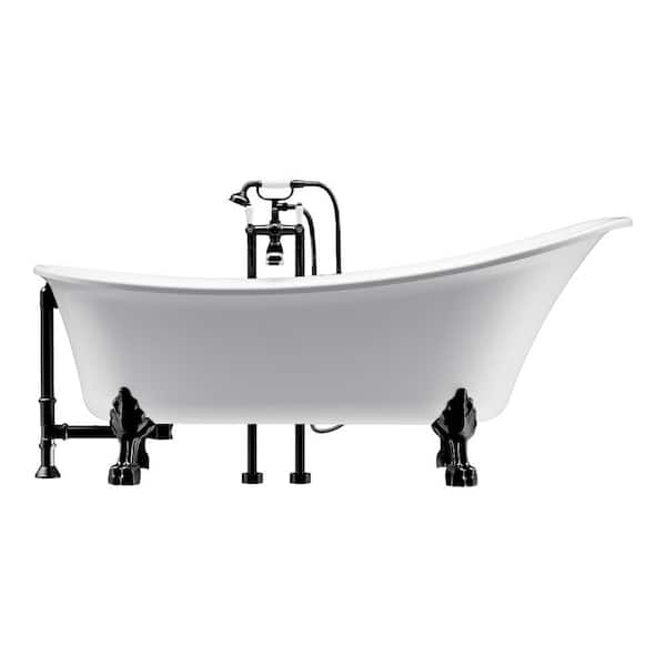 A&E Dorya 69 in. x 28 in. Oval Soaking Bathtub, Reversible Drain with Black Feet