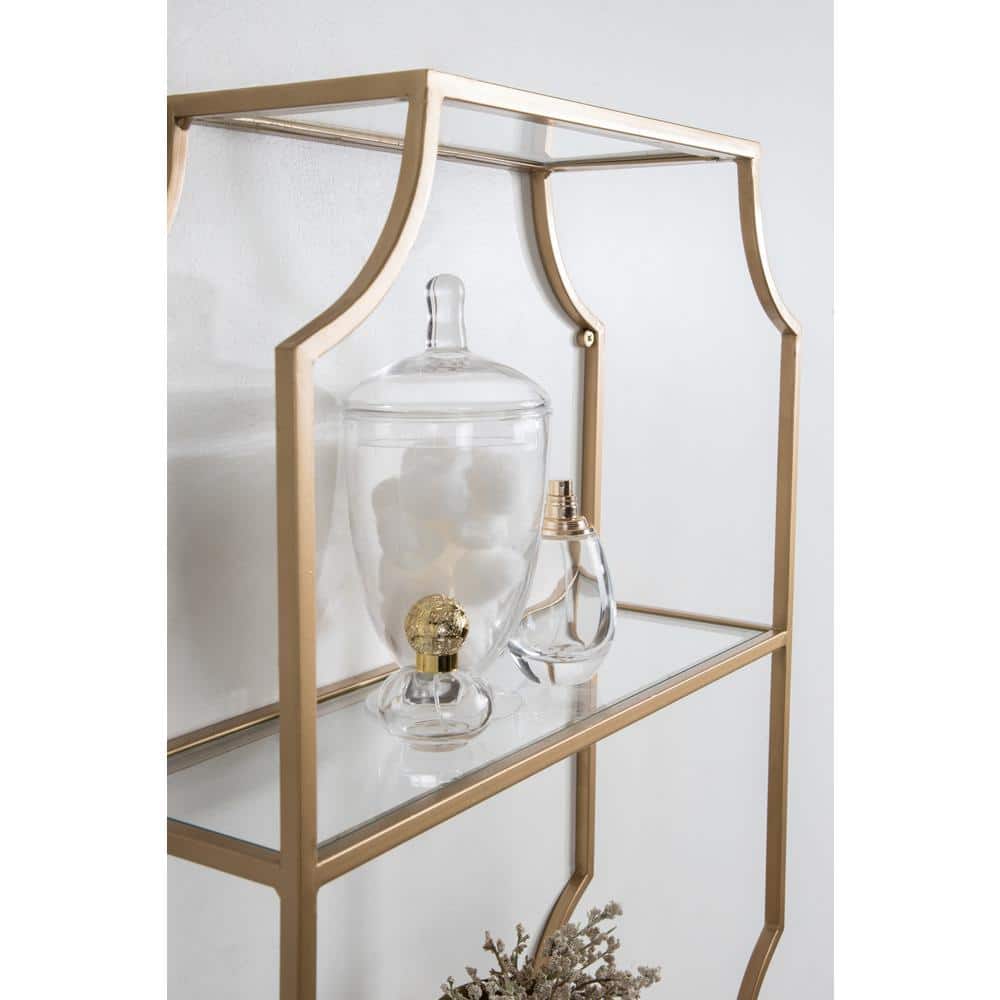 Elegant Gold and Glass Geometric Cube Wall Shelf, 25.5"