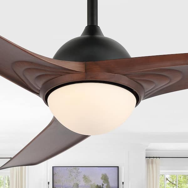 JONATHAN Y Sully 52 in. 1-Light App/Remote 6-Speed Propeller Integrated LED Indoor/Outdoor Neutral Brown Wood Ceiling Fan