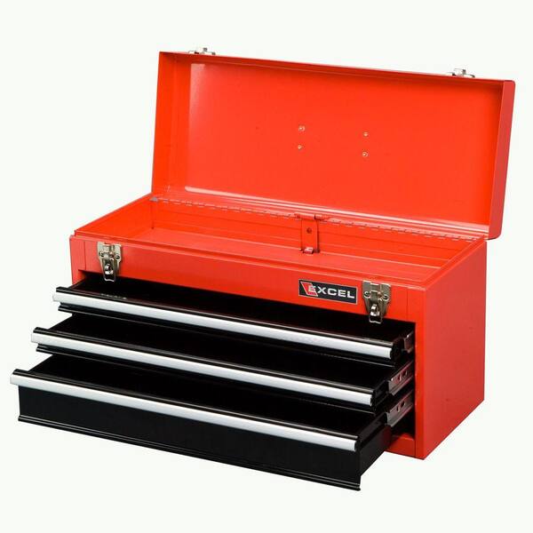 Excel Portable Steel Tool Box, Red, 21in. W x 8.6in. D x 11.3in. H, Each