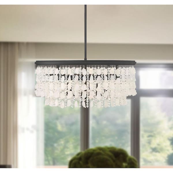 Shimmering Elegance 5-Light Quartz Crystal Sand Black Chandelier for Dining Room with No Bulbs Included
