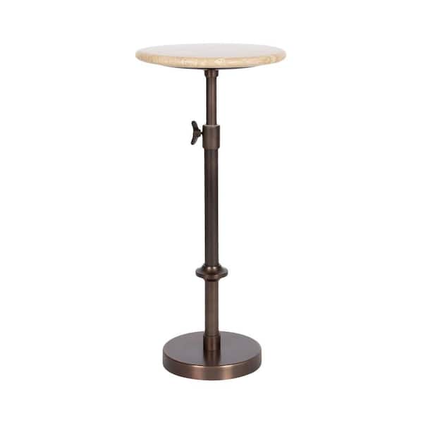 Engles 10 in. Cream/Bronze Round Natural Stone End Table