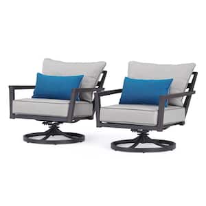 Venetia Gray Motion Aluminum Outdoor Lounge Chair with Sunbrella Gray Cushion (Set of 2)