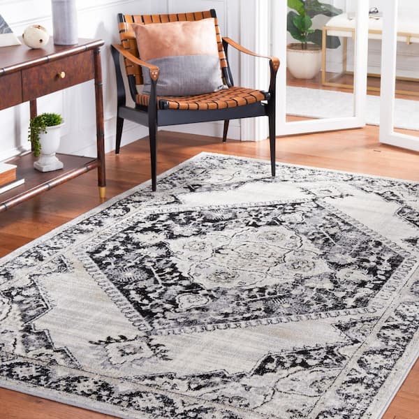 Brentwood 8 ft. x 10 ft. Black/Ivory Medallion Oriental Distressed Area Rug
