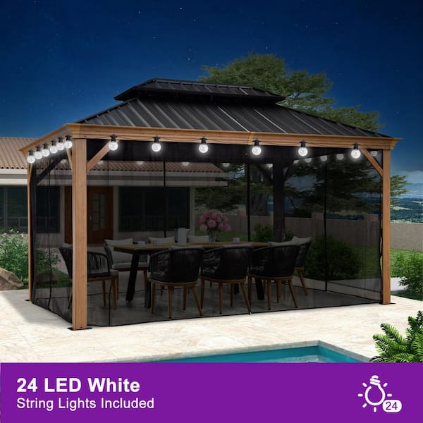 PURPLE LEAF 10 ft.x14 ft.Wood Grain Luxury Aluminum Frame Patio