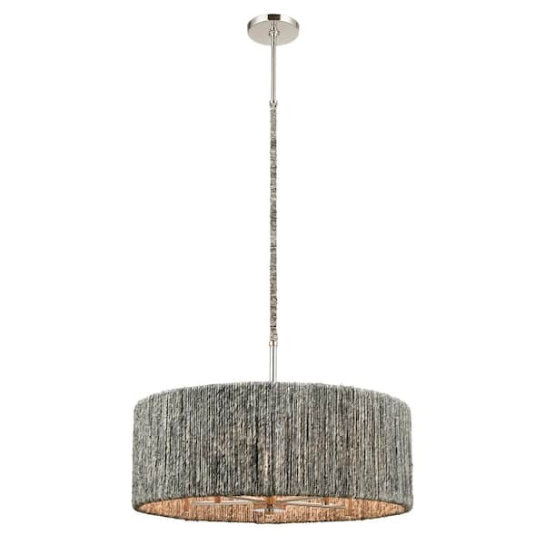 Titan Lighting Corde 24 in. Wide 5-Light Polished Nickel Chandelier with Rope Shade