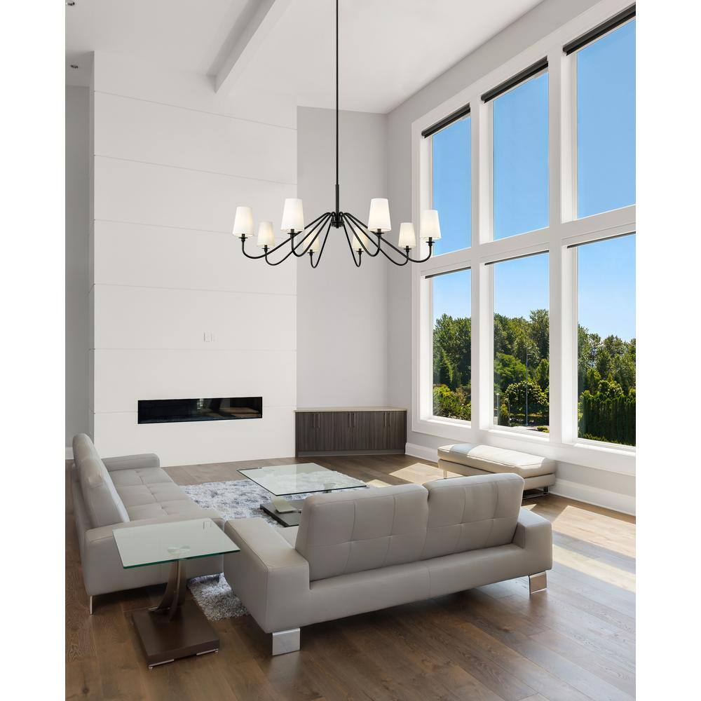 Gianna Matte Black 8-Light Chandelier with White Shades