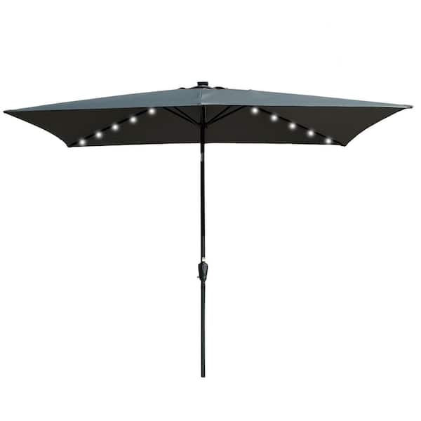 Tidoin 6.5 ft. x 10 ft. Steel Market Solar Tilt Patio Umbrella in Anthracite with LED Light