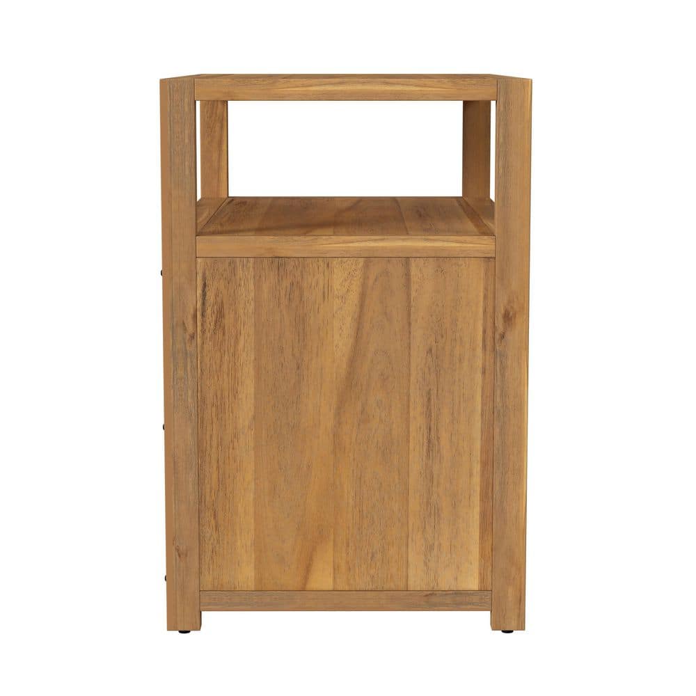 Natural Acacia 2-Drawer Nightstand with Open Shelf