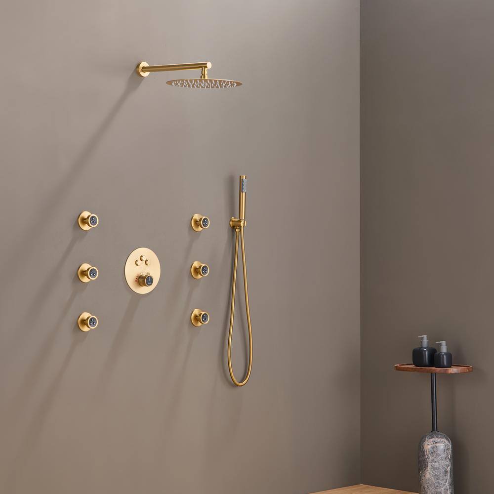 Brushed Gold Multi-Head Thermostatic Rain Shower System