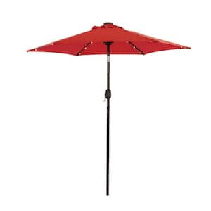 7.5 ft. Steel Solar Patio Market Umbrella with Push Button Tilt and Crank Lift in Red