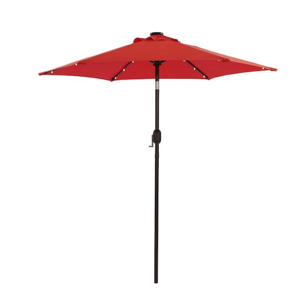 WELLFOR 7.5 ft. Steel Solar Patio Market Umbrella with Push Button Tilt and Crank Lift in Red