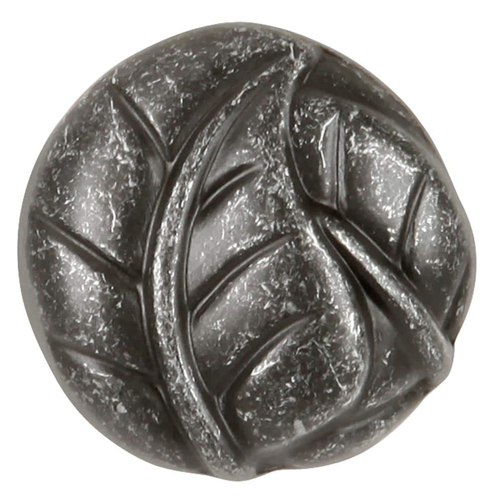 Pewter Leaf Design Round Cabinet Knob with Mounting Hardware