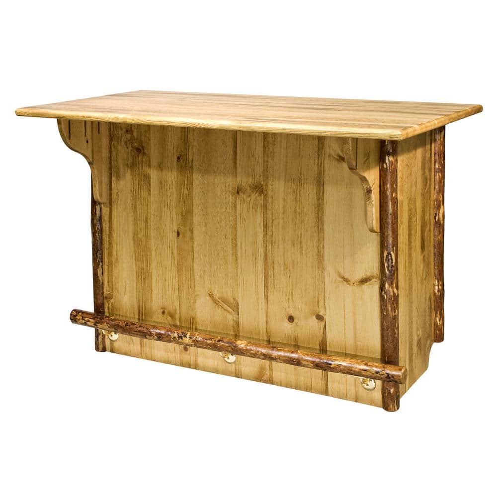 Rustic Pine Deluxe Bar with Wine Rack and Glass Storage