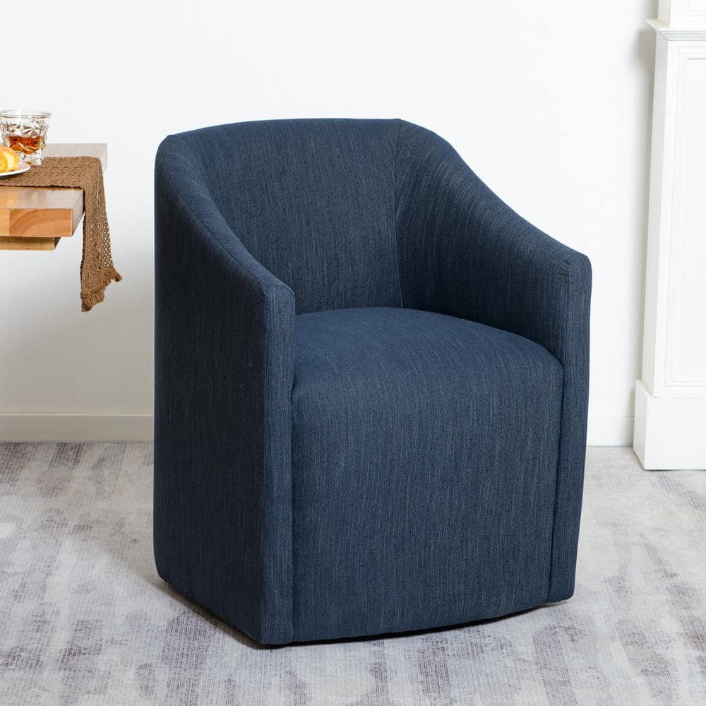 Indigo Performance Fabric Upholstered Barrel Back Rolling Dining Armchair