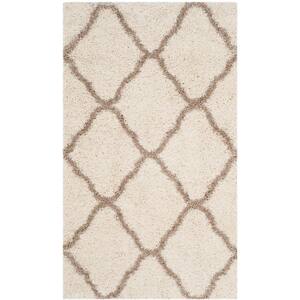 Hudson Shag Ivory/Beige 3 ft. x 5 ft. Geometric Diamond Trellis Area Rug