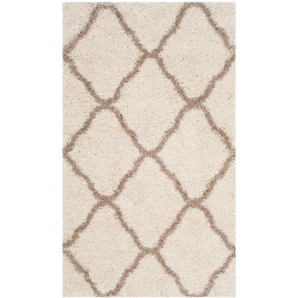SAFAVIEH Hudson Shag Ivory/Beige Doormat 3 ft. x 5 ft. Geometric Diamond Trellis Area Rug