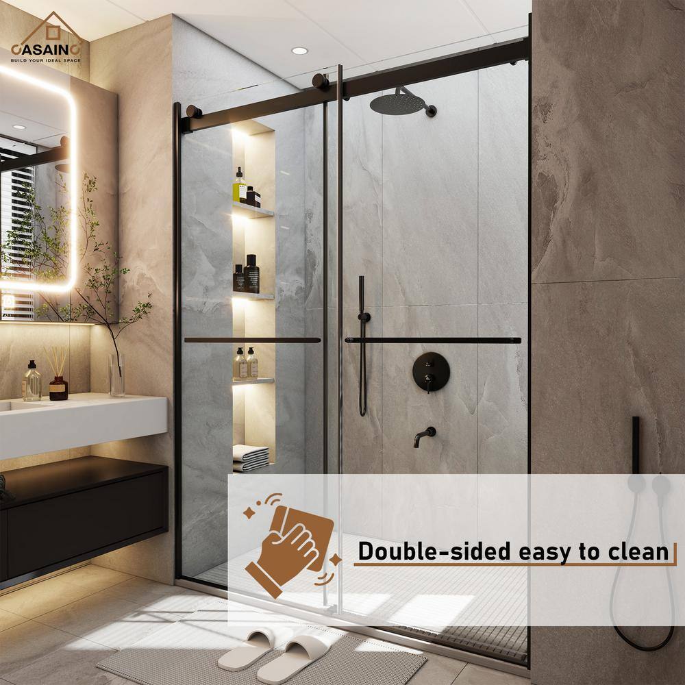 Black Frameless Double Sliding Bypass Shower Door 48" x 76"