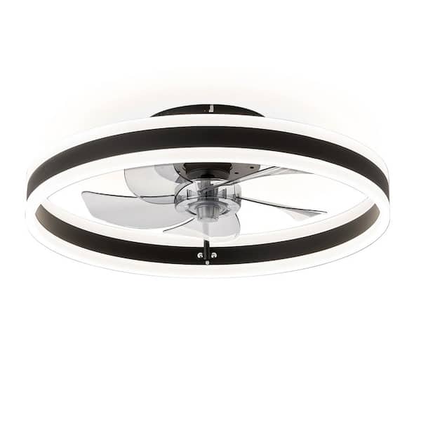 20 in. Indoor LED Black Low Profile Ceiling Fan Flush Mount Smart App Remote Control Dimmable Lighting