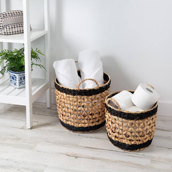 Natural and Black Water deals Hyacinth Baskets, Set of 2