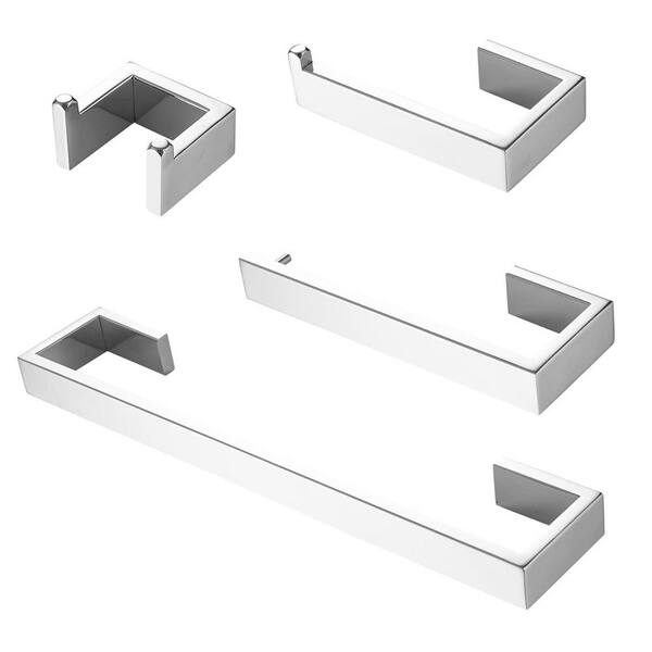 Cubilan 4-Piece Bath Hardware Set with Toilet Paper Holder, Towel Hook and 23.6 in. Towel Bar in Polished Chrome