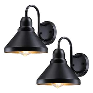 9.25 in. 1-Light Black Outdoor Hardwired Barn Wall Light Lantern Sconce with No Bulbs Included (2-Pack)