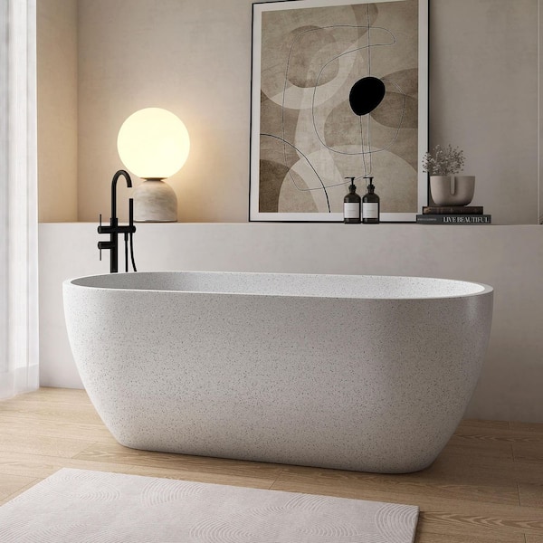 63 in. x 30.7 in. Freestanding Soaking Bathtub with Center Drain in White