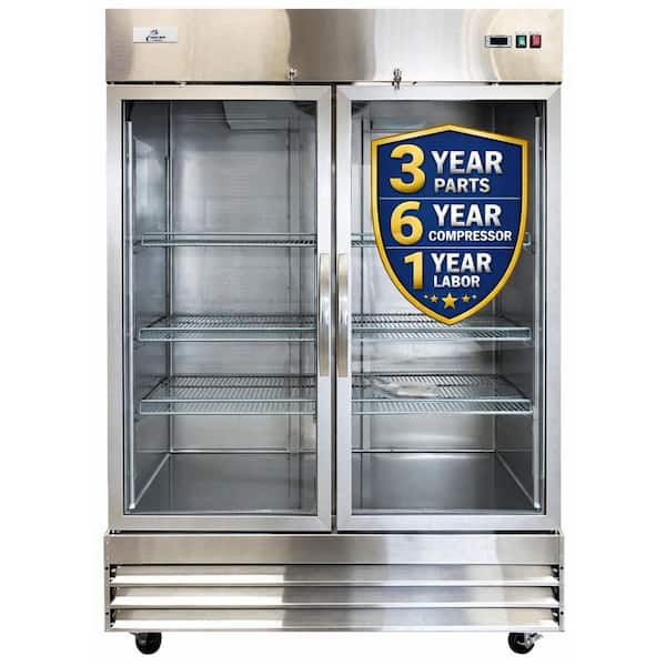 47 cu. ft. NSF Commercial 2-Glass Door Display Reach-In Upright Merchandiser Refrigerator in Stainless Steel